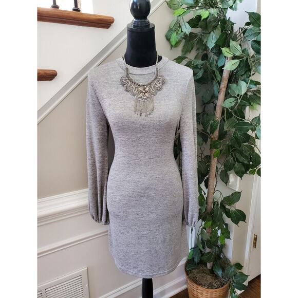 Sheln Women's Gray Polyester Crew Neck Long Sleeve Knee Length Dress Size Small - Picture 1 of 12